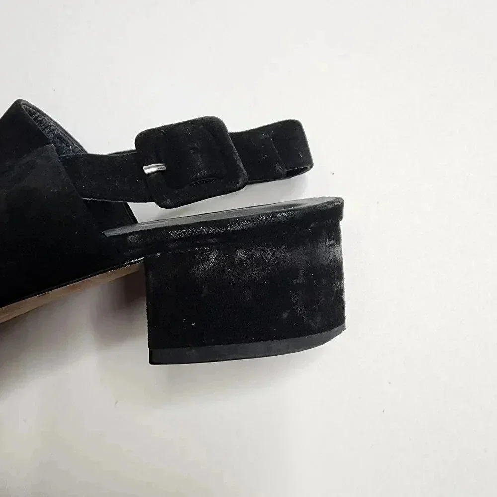 VINCE RENA Sandals Black Suede Block Heel Leather Strappy Size 7‎ Shoes